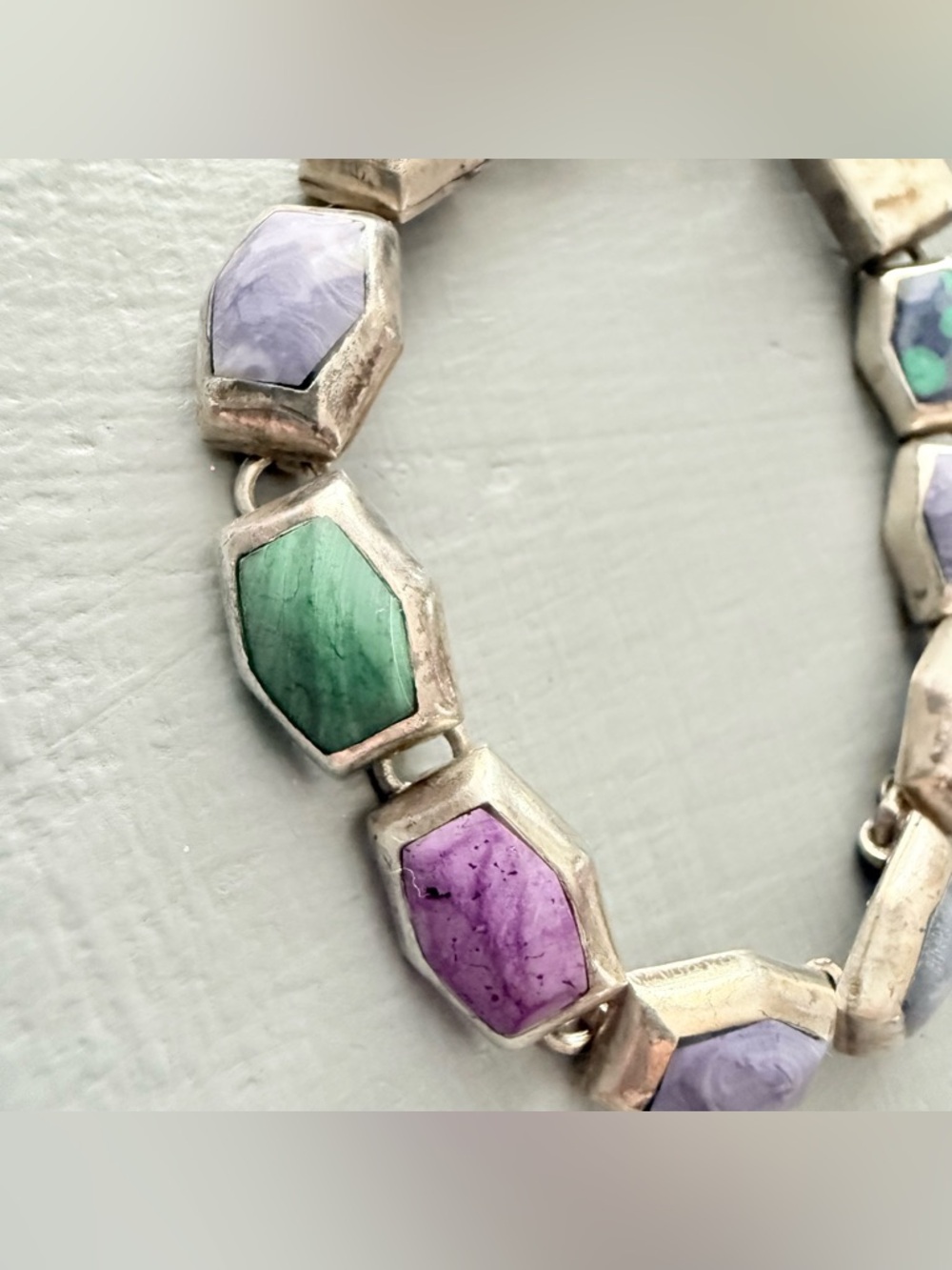 Vintage Taxco 925 Sterling Silver & Stone Bracelet - Picture 6 of 12